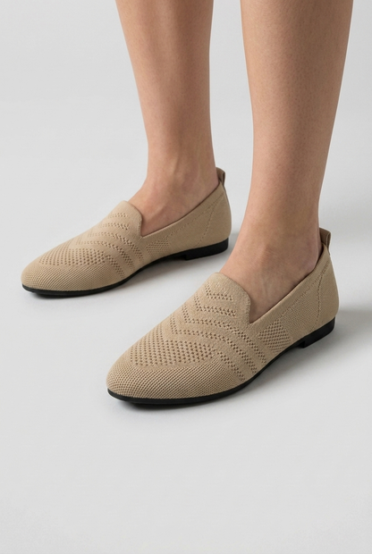Women’s Beige Breathable Knit Slip-On Trainers