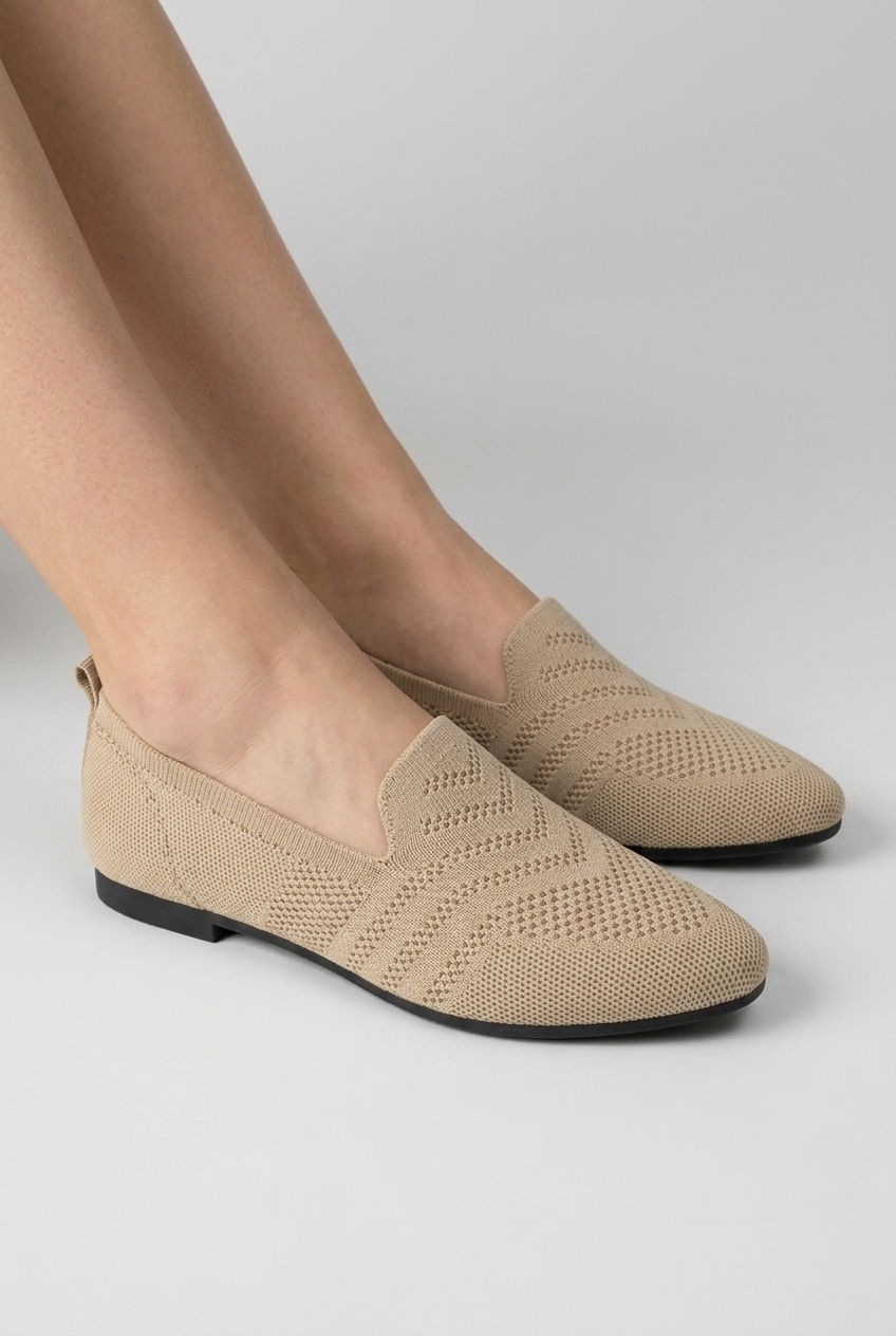 Women’s Beige Breathable Knit Slip-On Trainers