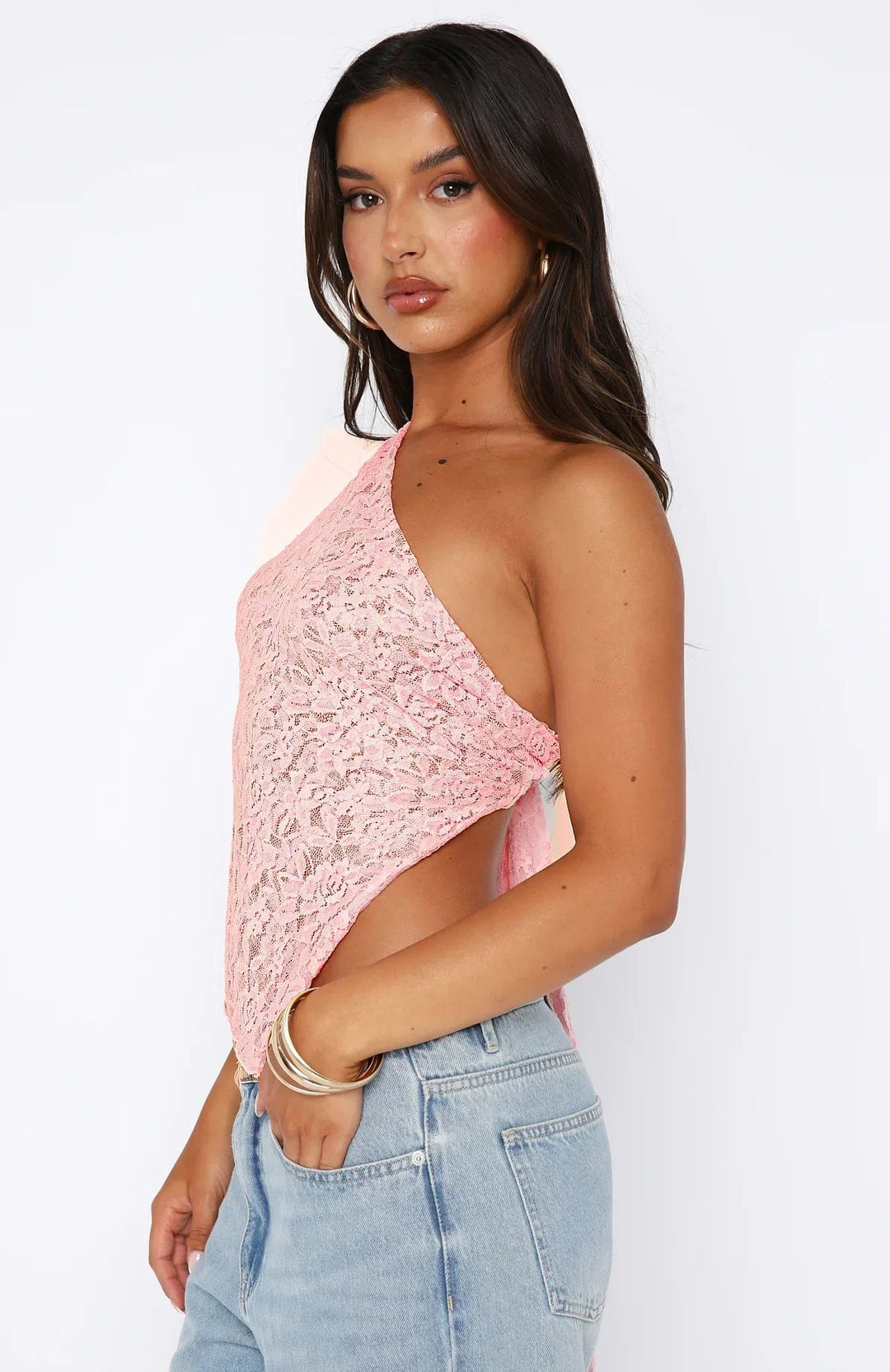 One-Shoulder Lace Tie-Back