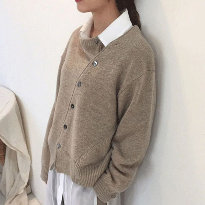 Asymmetric Button-Up Knit Cardigan