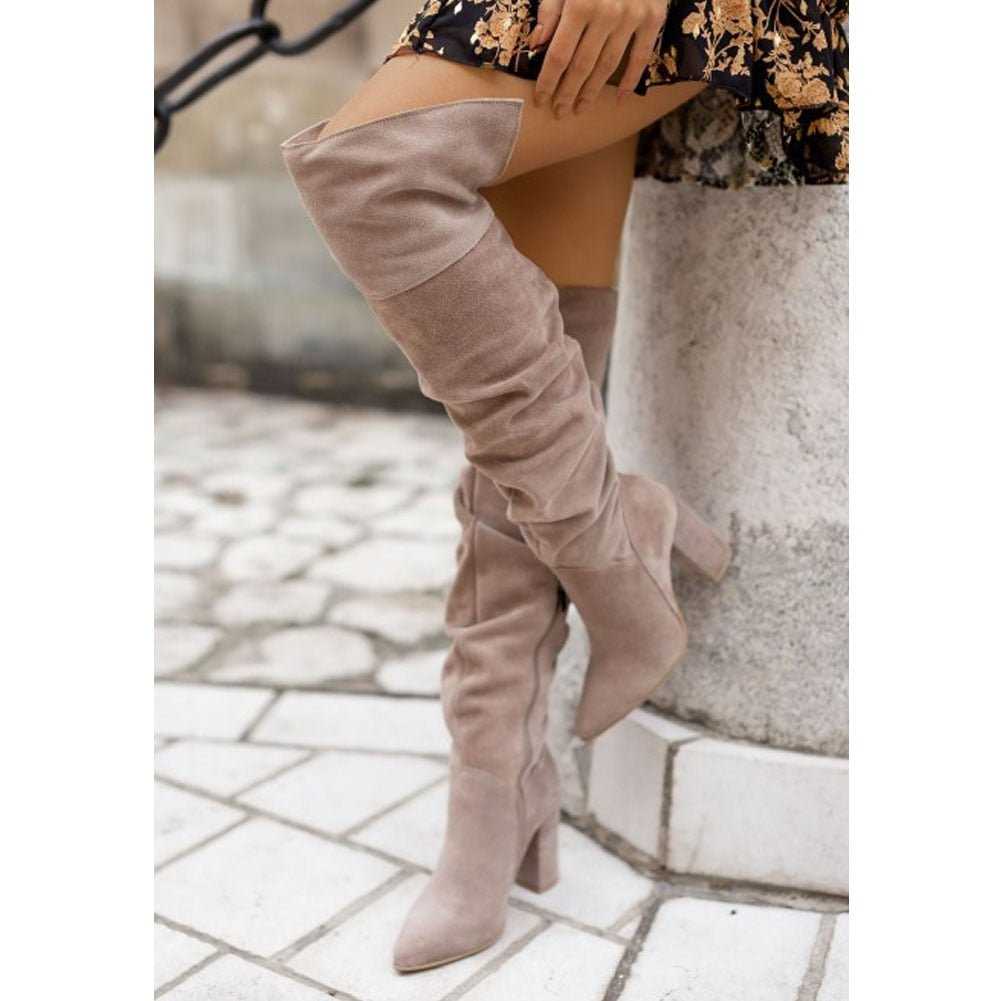 Bethany | Ruched Overknee Block Heel Boots Women