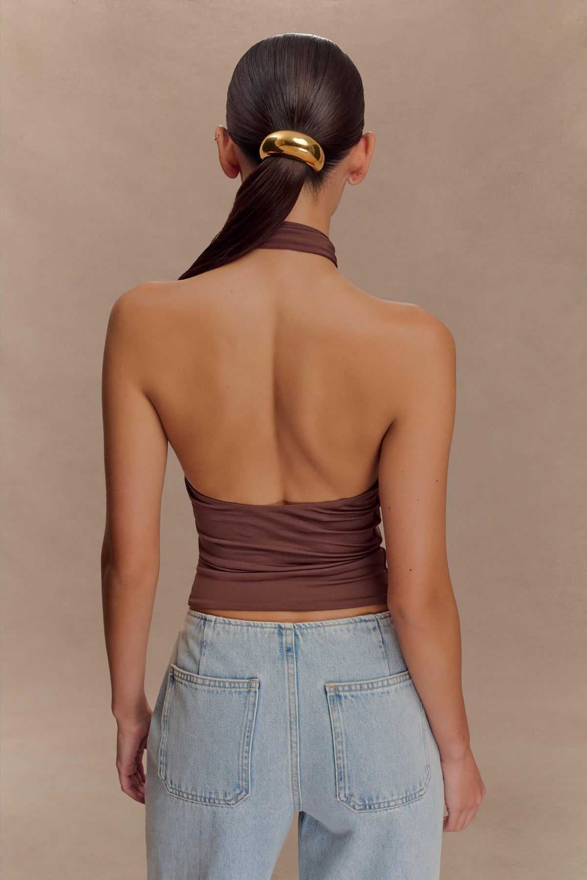 Ruched One-Shoulder Halter