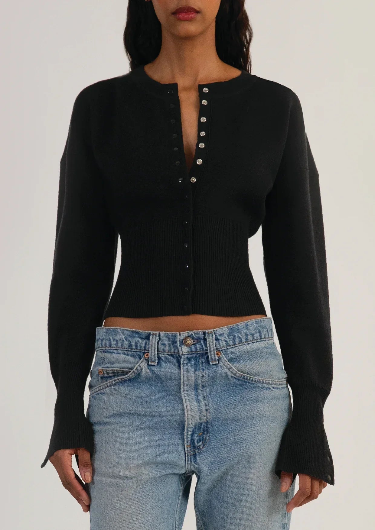 Women’s Fitted Button-Up Cardigan | Long Sleeve Cropped Knit Top