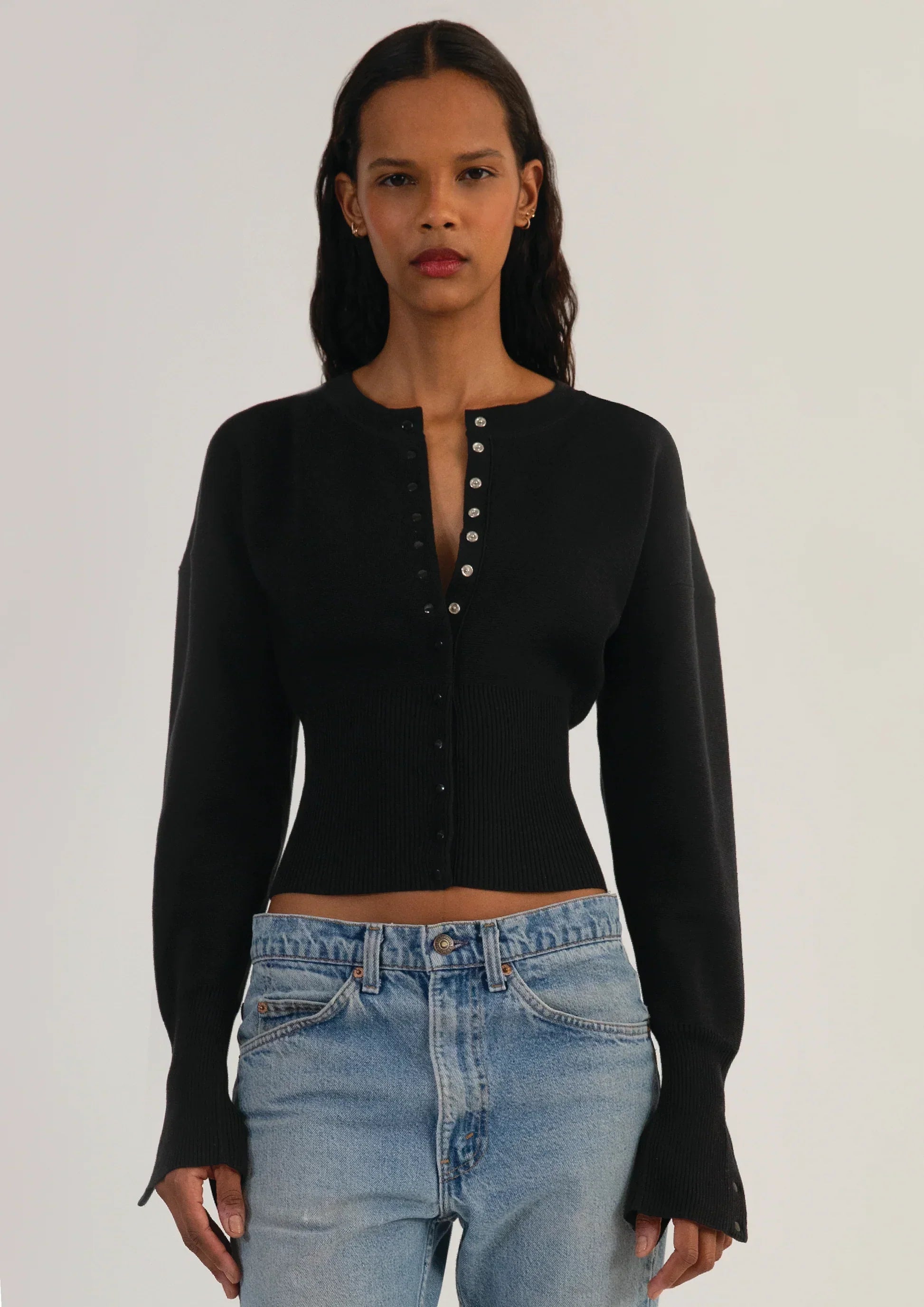Women’s Fitted Button-Up Cardigan | Long Sleeve Cropped Knit Top